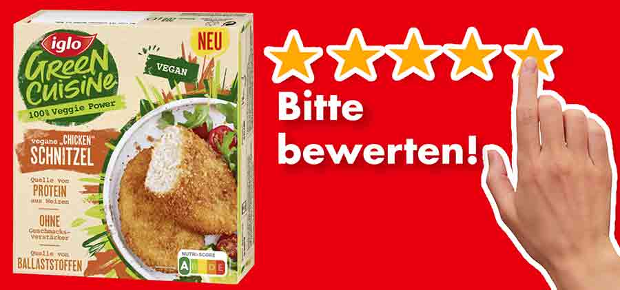 Bitte bewerte die veganen Hähnchenschnitzel von iglo. Bewertungen Vegane Chicken Schnitzel von iglo