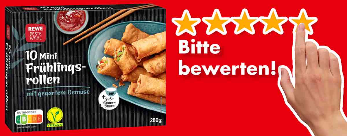 Bitte bewerte die veganen Mini Frühlingsrollen von Rewe. Bewertungen Vegane Mini Frühlingsrollen von Rewe