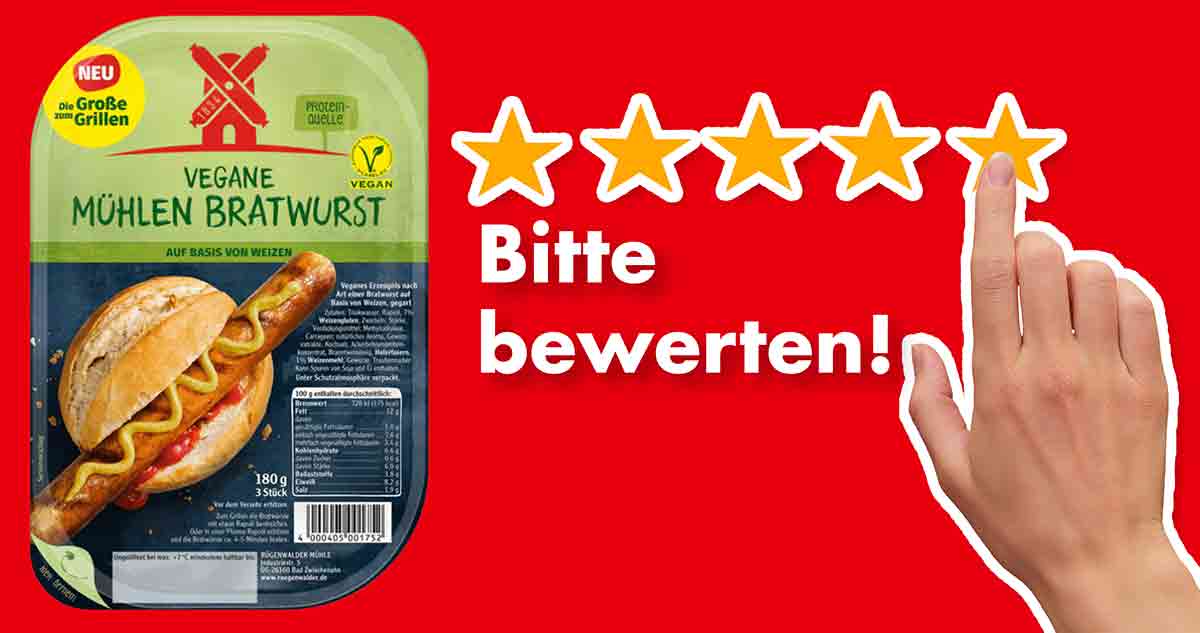 Bitte bewerte die vegane Mühlen Bratwurst von Rügenwalder. Bewertungen Vegane Mühlen Bratwurst
