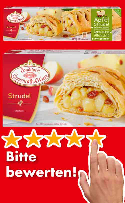 Bitte bewerte den veganen Apfelstrudel von Coppenrath & Wiese. Bewertungen Veganer Apfelstrudel von Coppenrath & Wiese