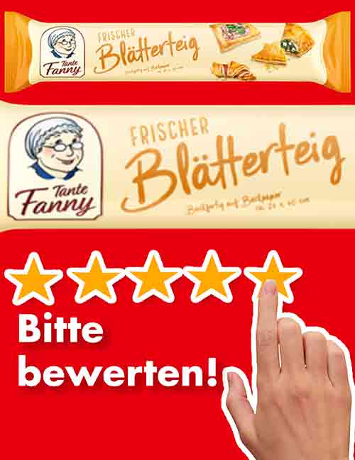 Bitte bewerte den veganen Blätterteig von Tante Fanny. Bewertungen Tante Fanny Veganer Blätterteig