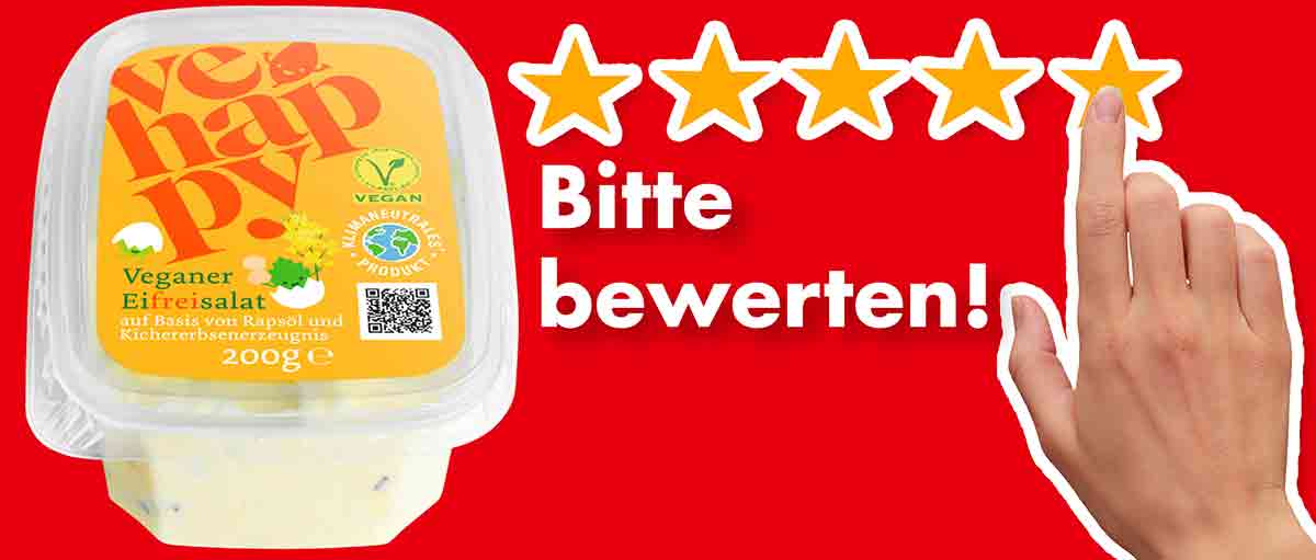 Bitte bewerte den veganen Eiersalat von vehappy. Bewertungen veganer Eifreisalat von vehappy