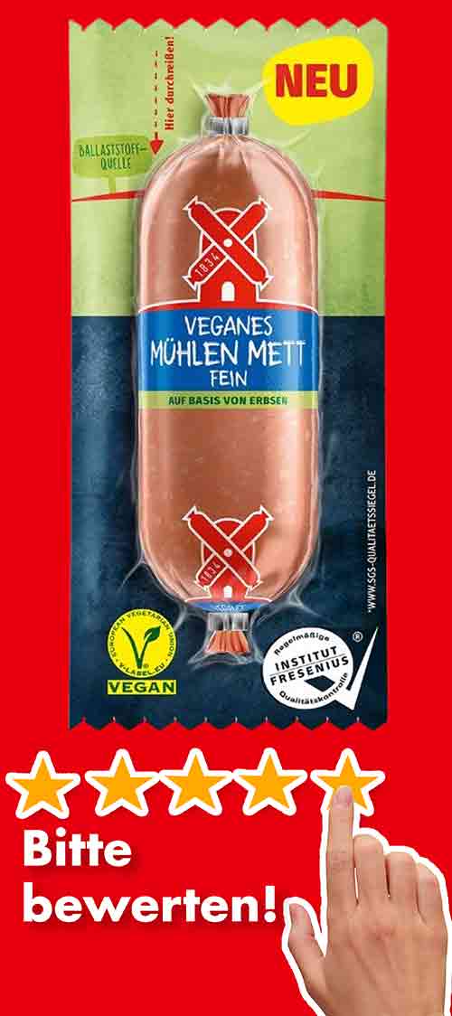 Bitte bewerte das vegane Mühlen Mett. Bewertungen Veganes Mühlen Mett Fein