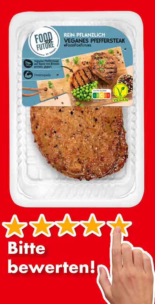 Bitte bewerte das vegane Pfeffersteak von Penny Food for Future. Bewertungen Veganes Pfeffersteak von Penny