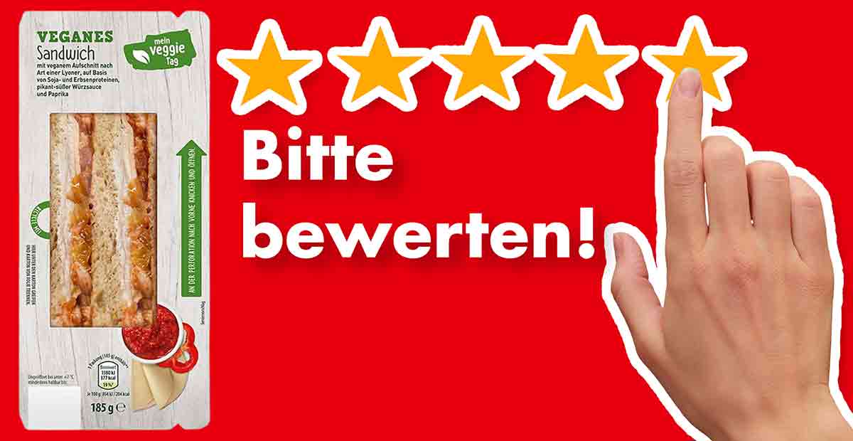 Bitte bewerte das vegane Sandwich von Aldi Mein Veggie Tag. Bewertungen Aldi Mein Veggie Tag Veganes Sandwich