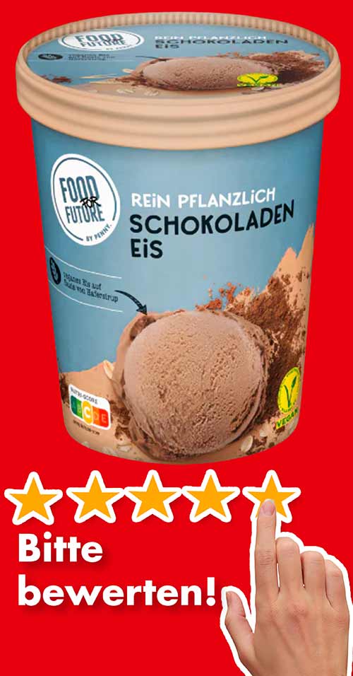 Bitte bewerte das vegane Schokoeis von Penny Food for Future. Bewertungen Veganes Schokoladeneis von Penny