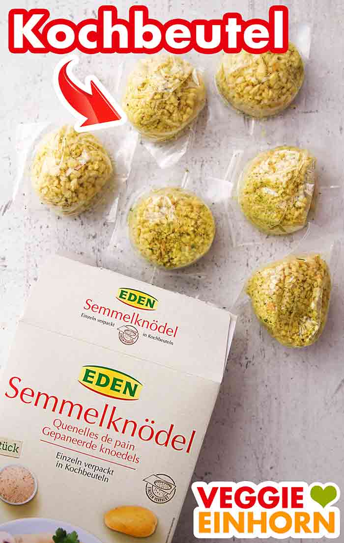 Die veganen Semmelknödel von Eden sind in Kochbeuteln einzeln verpackt. Eden Bio Semmelknödel in Kochbeuteln