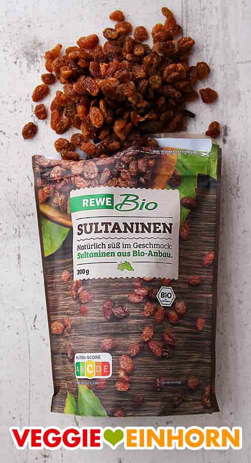 Sultaninen von Rewe Bio Eine geöffnete Packung Bio Sultaninen