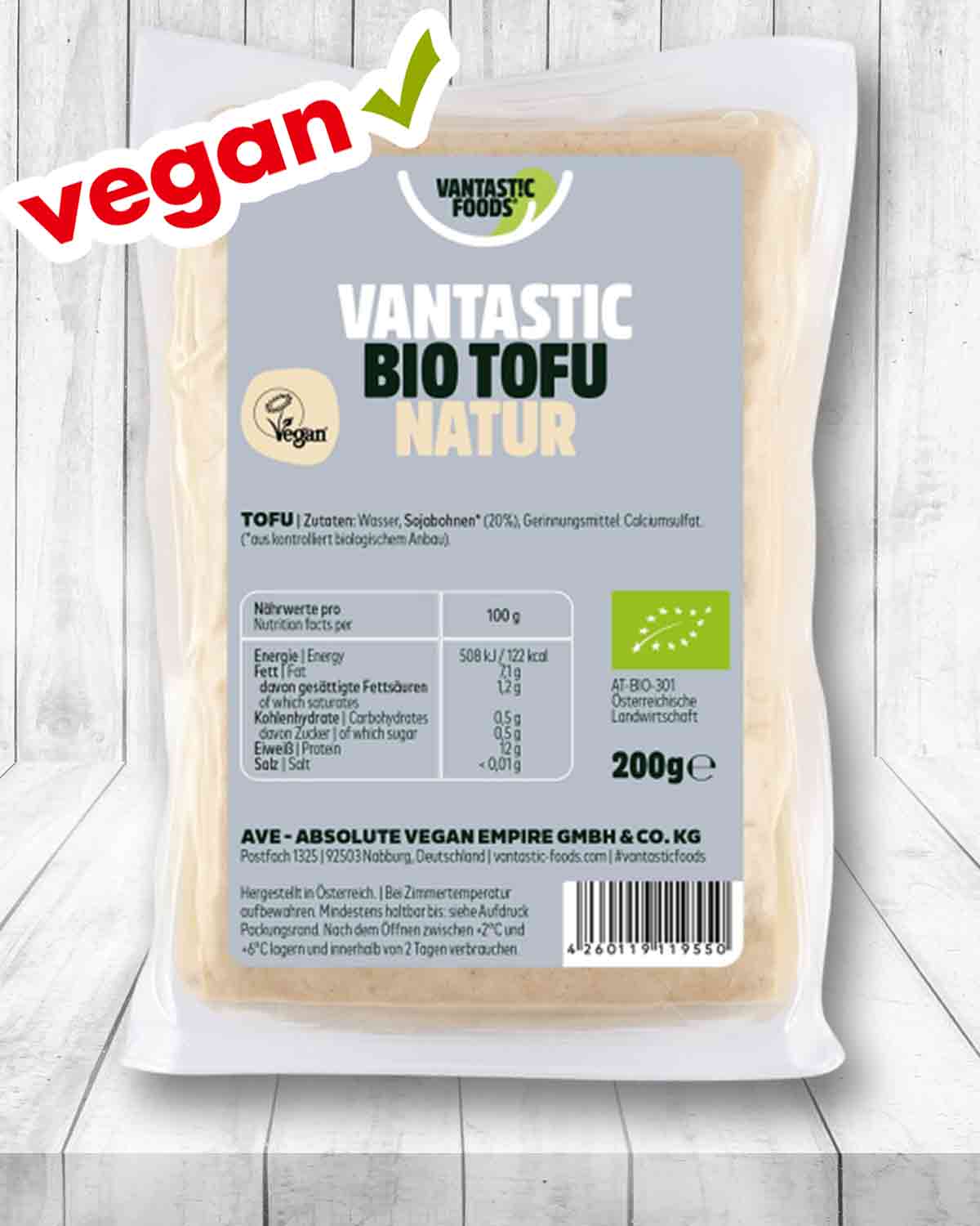 Der Naturtofu von Vantastic Foods ist aus Sojabohnen aus biologischem Anbau. Vantastic Foods Bio Tofu Natur