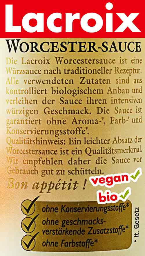 Bio Worcestersauce von Lacroix Lacroix vegane Bio Worcestersauce