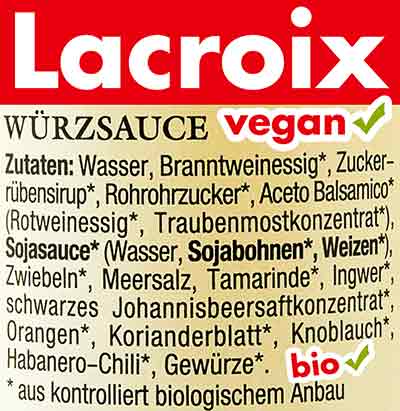 Inhaltsstoffe von Lacroix Bio Worcestersauce Zutaten von Lacroix Bio Worcestersauce