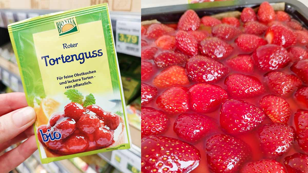 Der rote Tortenguss mit Agar Agar von Biovita ist vegan. Biovita Veganer Roter Tortenguss