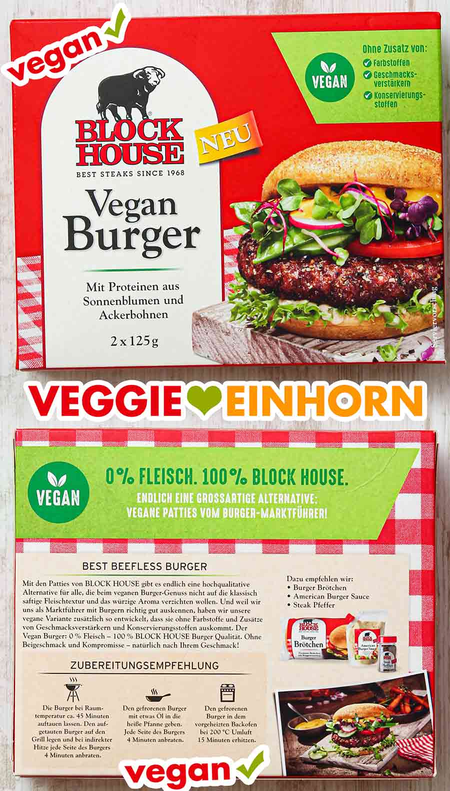 Verpackung der Block House Vegan Burger Packung der veganen Burger von Block House