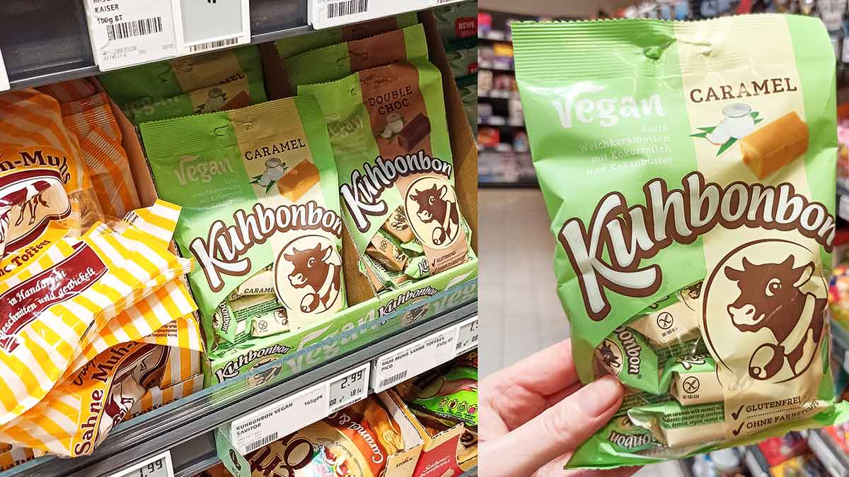 Die veganen Kuhbonbons sind Karamellbonbons mit Kokosmilch und Kakaobutter. Vegane Kuhbonbons Caramel