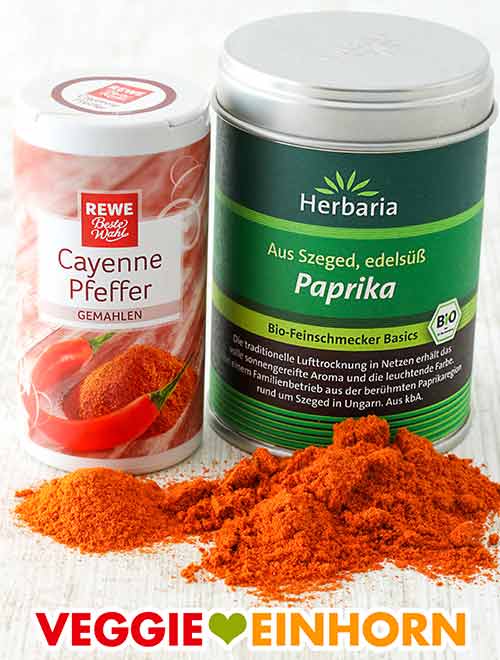 Rewe Beste Wahl Cayennepfeffer und Paprika edelsüß von Herbaria Eine Dose Cayennepfeffer und eine Dose Paprika edelsüß Pulver