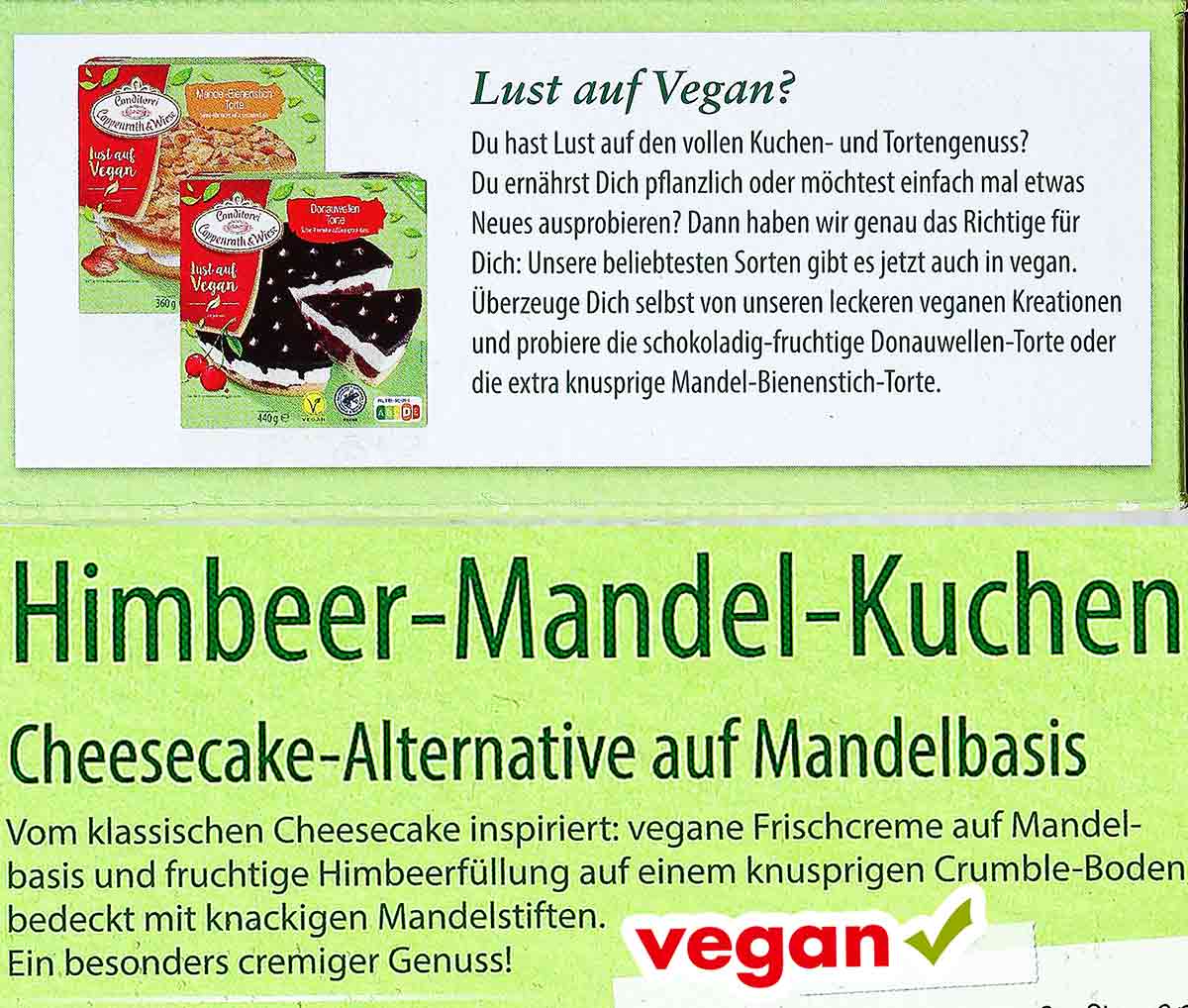 Cheesecake Alternative auf Mandelbasis Coppenrath und Wiese Lust auf Vegan Himbeer-Mandel-Kuchen