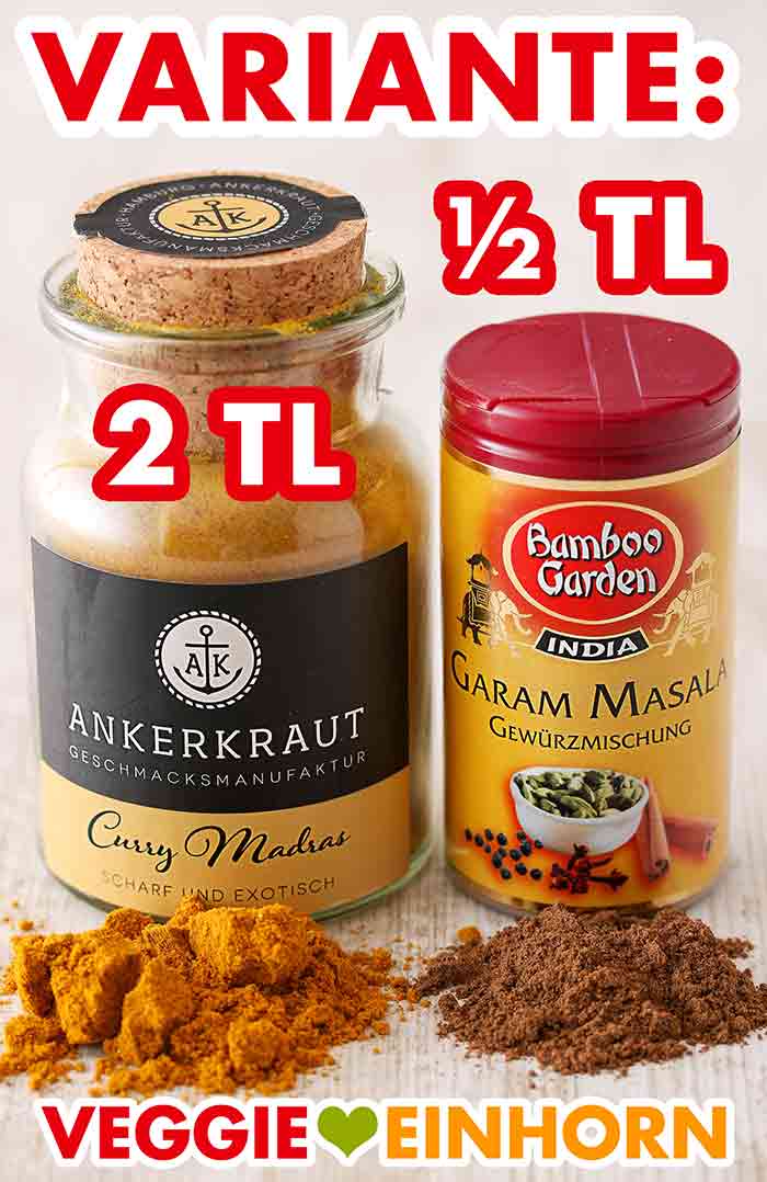 Madras Curry Pulver von Ankerkraut und Garam Masala von Bamboo Garden Ein Glas Currypulver und eine Dose Garam Masala