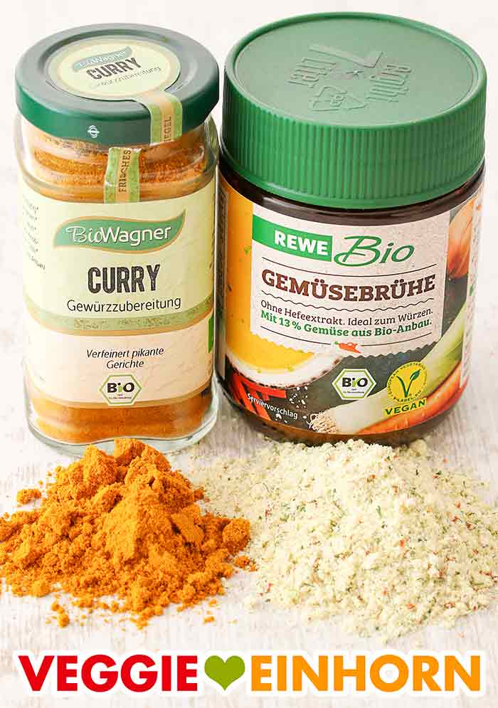 Bio Wagner Curry und Rewe Bio Gemüsebrühe Pulver Currypulver und Gemüsebrühe Pulver