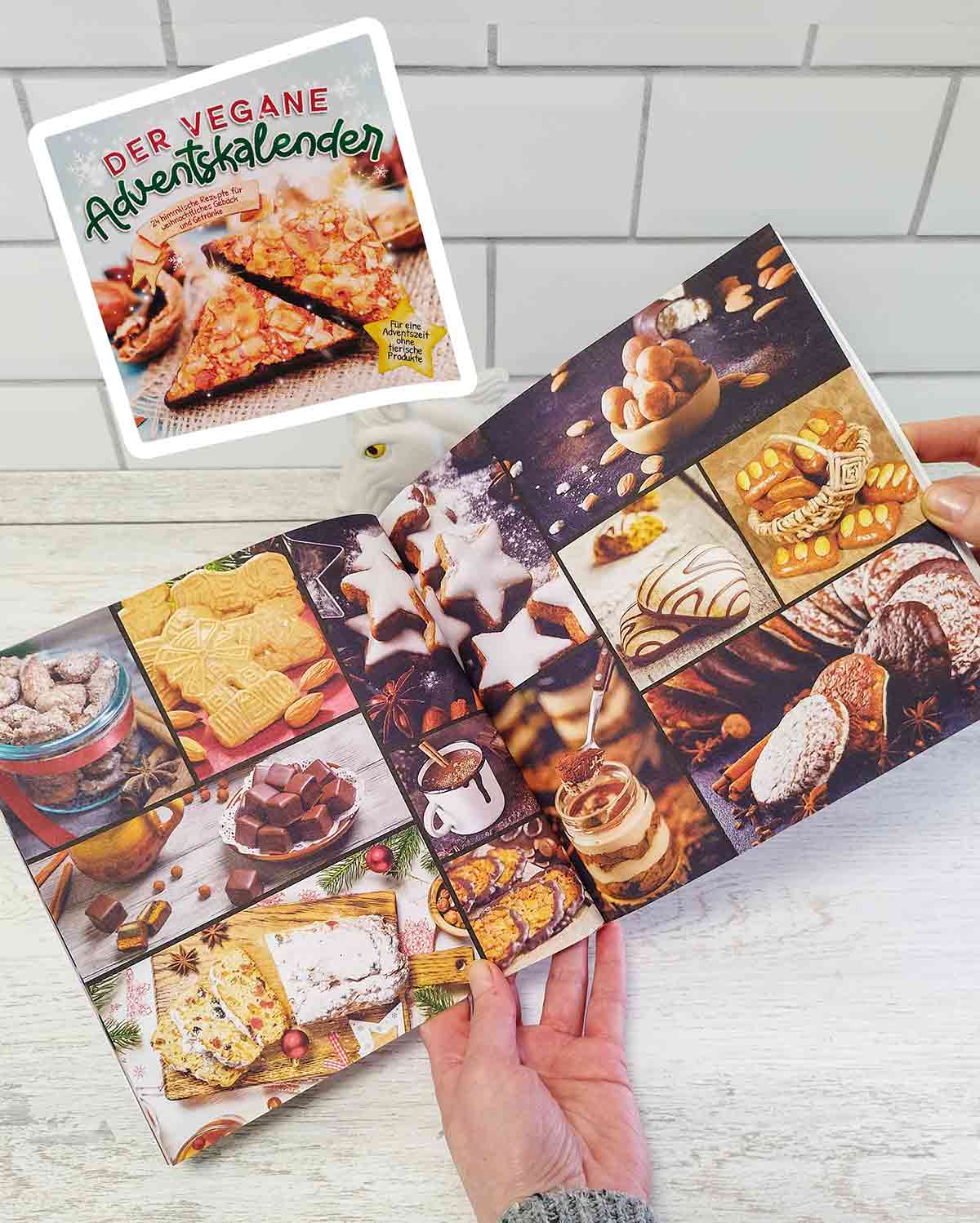 Das Buch enthält vegane Rezepte für Weihnachtsgebäck. Fotos im Buch der vegane Adventskalender von Maria Bachmann