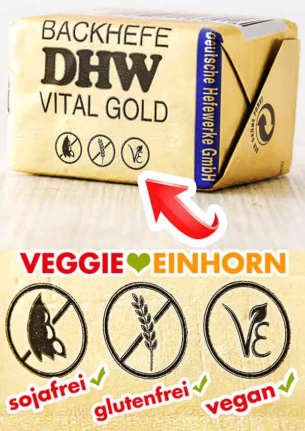 DHW Vital Gold Hefe ist vegan, sojafrei und glutenfrei. Ein Würfel DHW Hefe