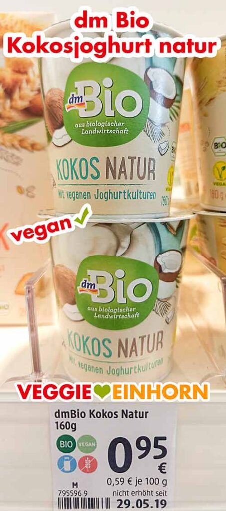 Kokosjoghurt bei dm Zwei Becher Kokos Joghurt natur im Regal bei dm
