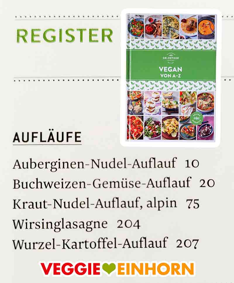 Vegane Rezepte für Aufläufe im Kochbuch Vegan von A bis Z von Dr. Oetker Register Aufläufe im Dr. Oetker Kochbuch Vegan von A - Z