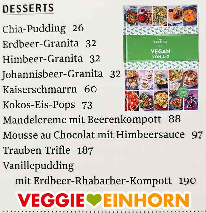 Vegane Rezepte für Desserts im Kochbuch Vegan von A bis Z von Dr. Oetker Register Desserts im Dr. Oetker Kochbuch Vegan von A - Z