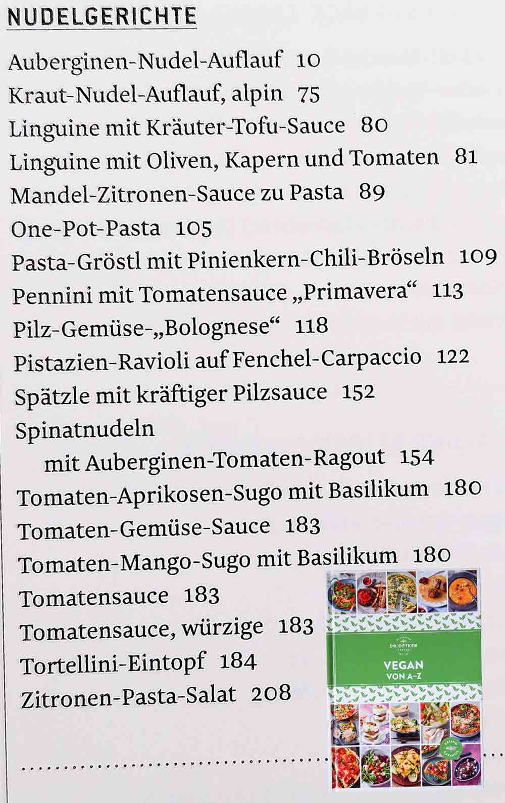 Vegane Rezepte für Nudelgerichte im Kochbuch Vegan von A bis Z von Dr. Oetker Register Nudelgerichte im Dr. Oetker Kochbuch Vegan von A - Z