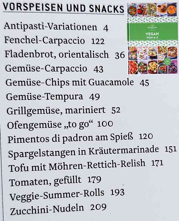 Vegane Rezepte für Vorspeisen und Snacks im Kochbuch Vegan von A bis Z von Dr. Oetker Register Vorspeisen und Snacks im Dr. Oetker Kochbuch Vegan von A - Z