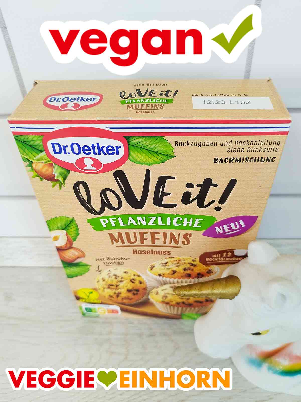 Vegane Backmischung von Dr. Oetker für Haselnuss-Schoko-Muffins Eine Packung LoVE it! Pflanzliche Muffins Backmischung von Dr. Oetker