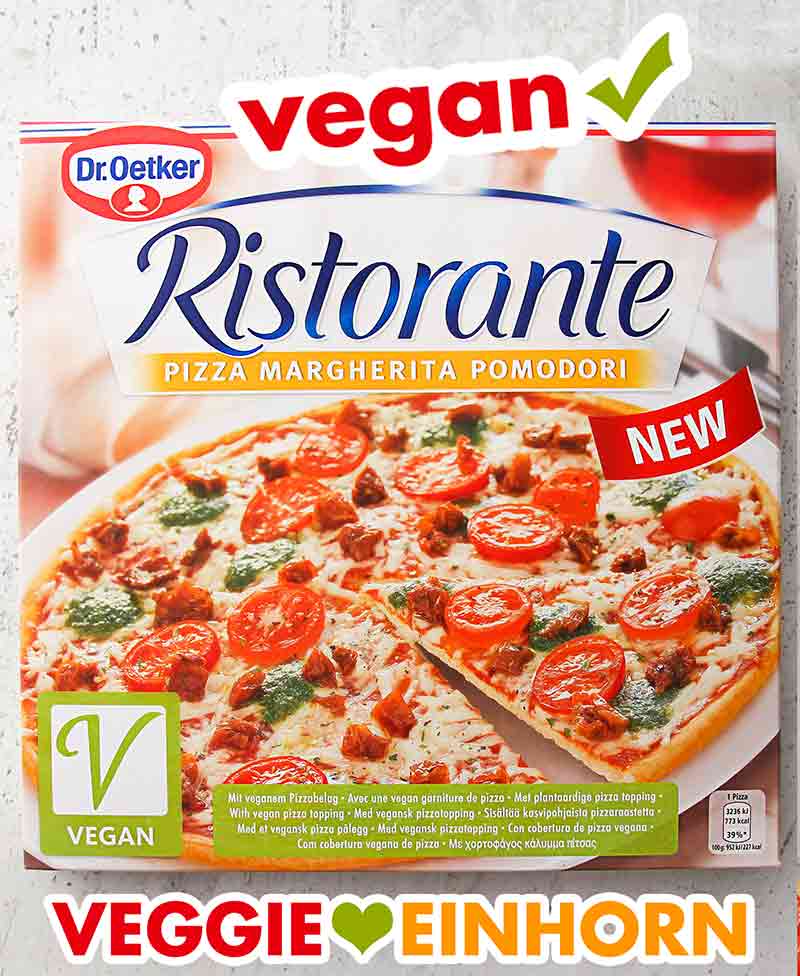 Vegane Tiefkühlpizza von Dr. Oetker Eine Packung vegane Pizza Ristorante von Dr. Oetker