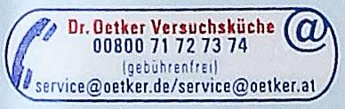 Gebührenfreie Telefonnummer der Dr. Oetker Versuchsküche Dr. Oetker Versuchsküche, 0800 71 72 73 74, gebührenfrei