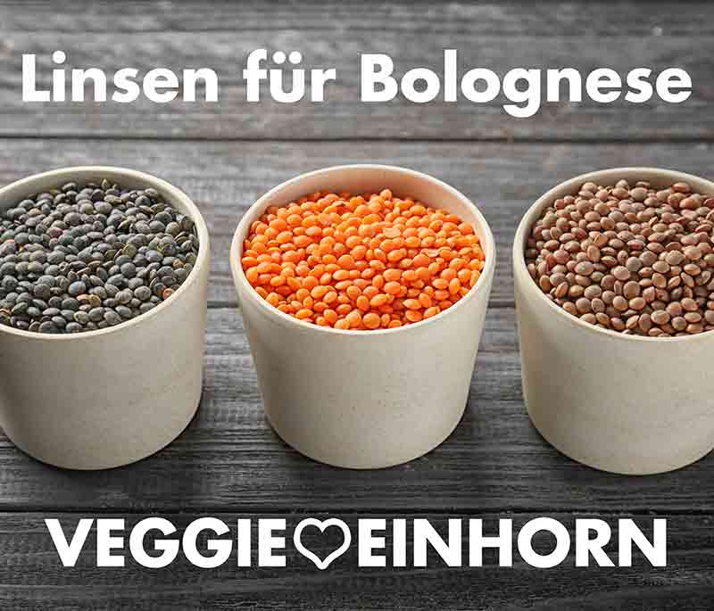 Linsen für Bolognese Drei Schalen mit Linsen