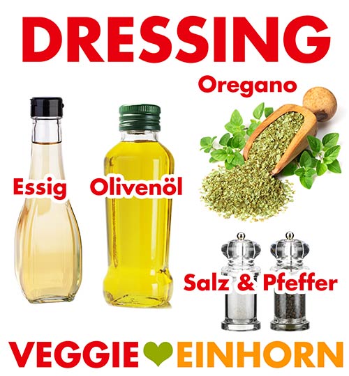 Essig, Olivenöl, Oregano, Salz, Pfeffer Zutaten für das Dressing für griechischen Bauernsalat