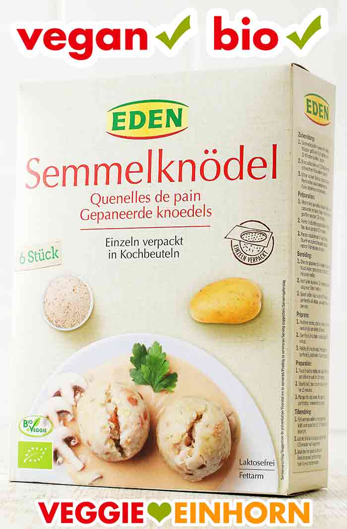 Die Bio Semmelknödel von Eden sind vegan, laktosefrei und fettarm. Eine Packung Eden Semmelknödel