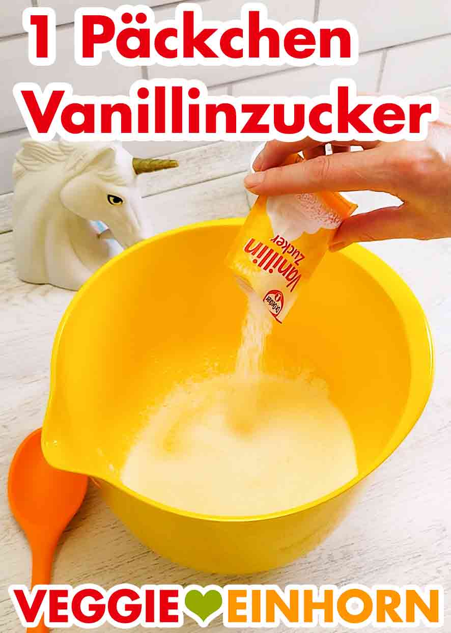 Dr. Oetker Vanillinzucker ist vegan. Ein Päckchen Vanillinzucker wird zugefügt