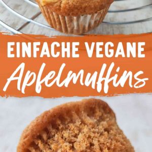 Collage mit zwei Fotos von veganen Apfelmuffins, beschriftet mit Einfache vegane Apfelmuffins.