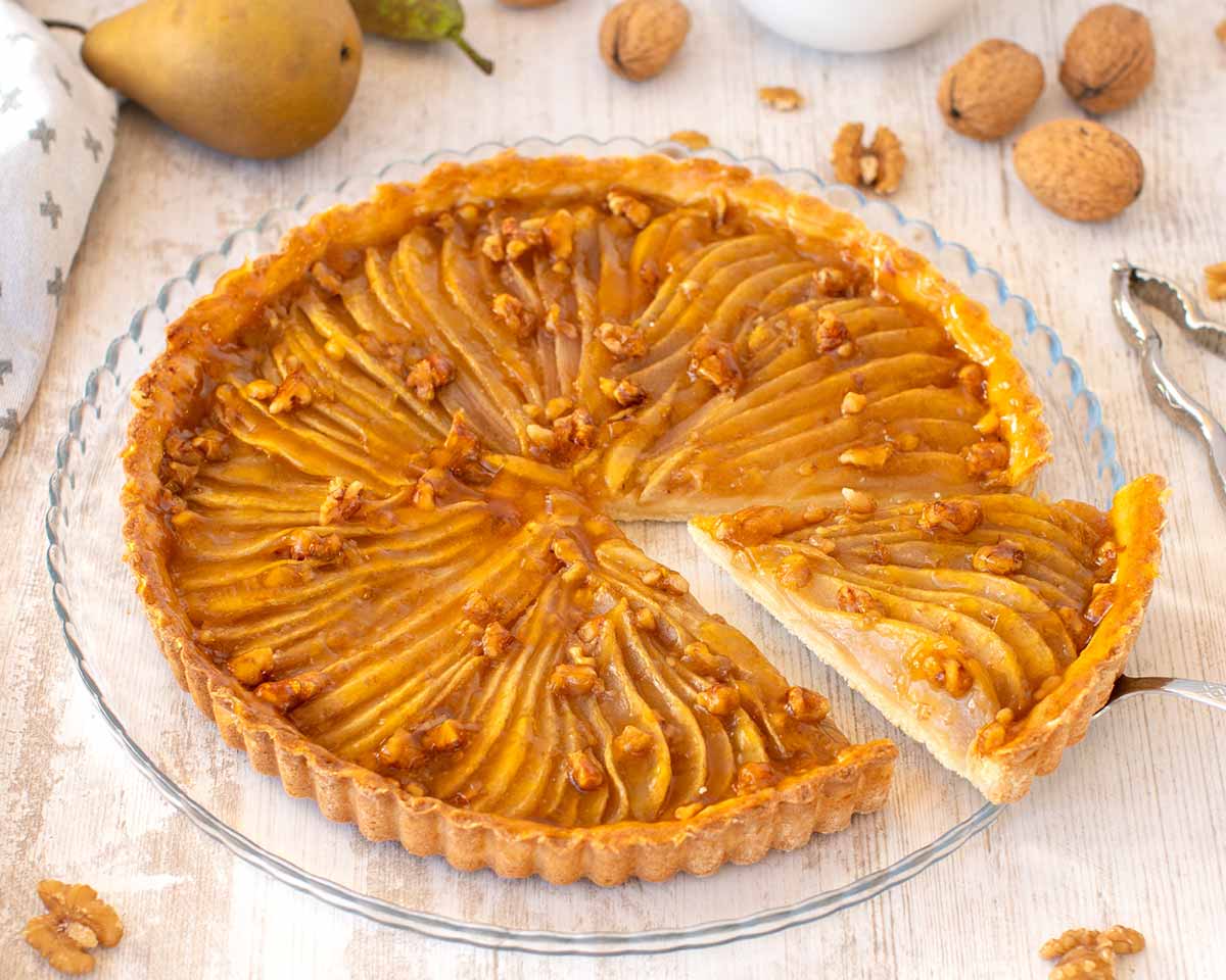 Vegane Birnentarte mit Walnüssen und Mürbeteig