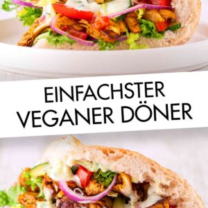 Einfachster veganer Döner mit fertigem veganen Dönerfleisch und Salatmischung