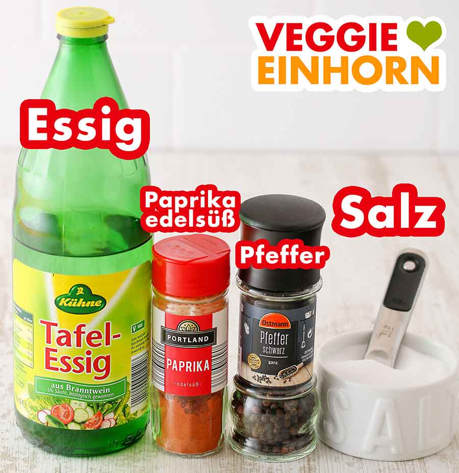 Kühne Tafelessig, Portland Paprika edelsüß Pulver von Aldi, Pfeffer und Salz Essig, Paprika edelsüß Pulver, schwarzer Pfeffer und Salz