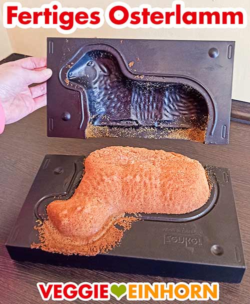 Das fertige Osterlamm mit abgelöster Backform Die Backform wurde vom Osterlamm gelöst