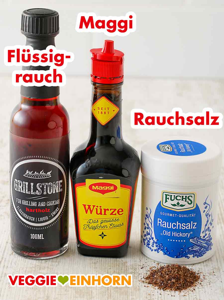 Flüssigrauch, Maggi Würze, Rauchsalz Liquid Smoke, Maggi und Rauchsalz