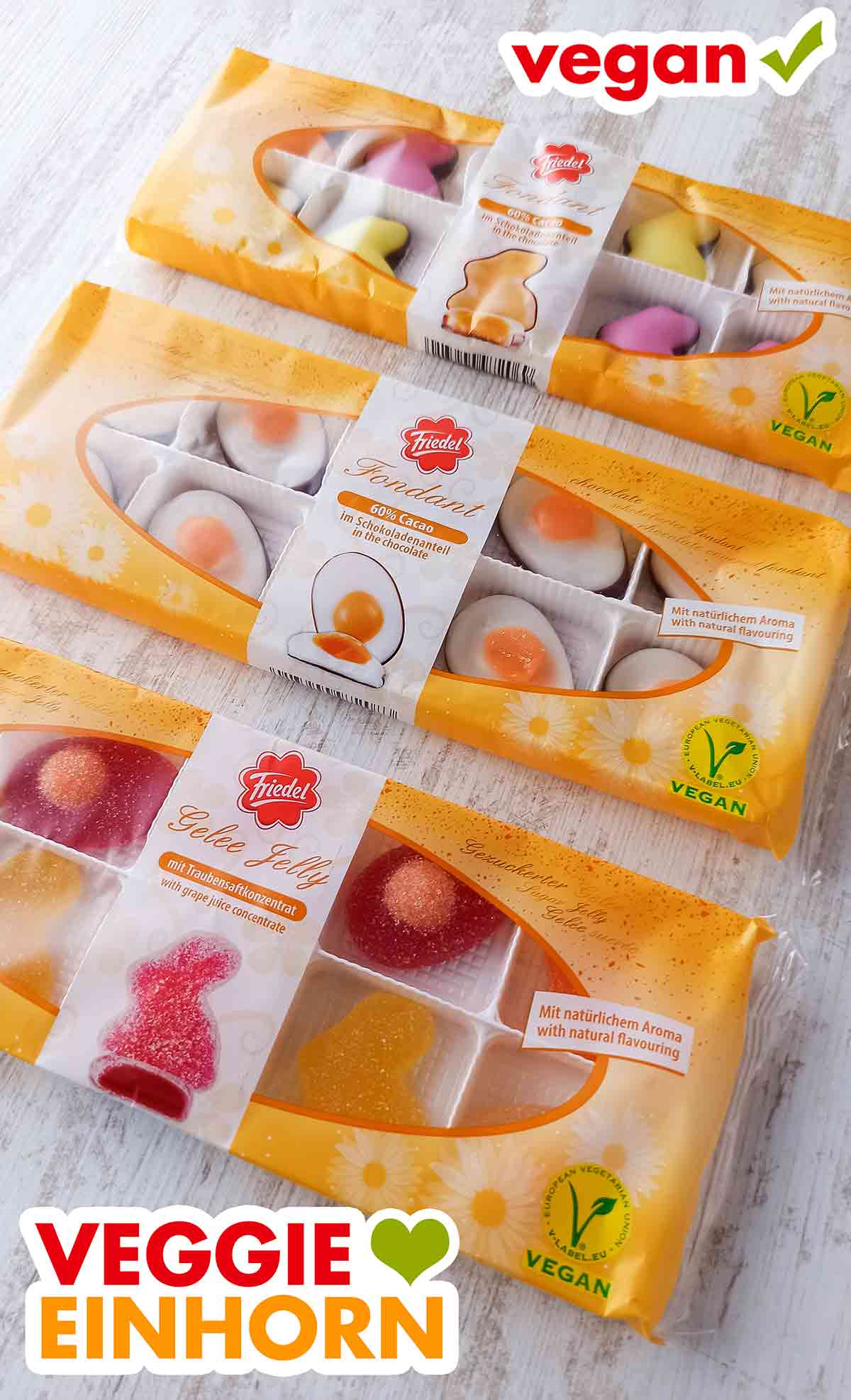 Diese Süßigkeiten für Ostern der Marke Friedel sind vegan. Vegane Ostersüßigkeiten von Friedel