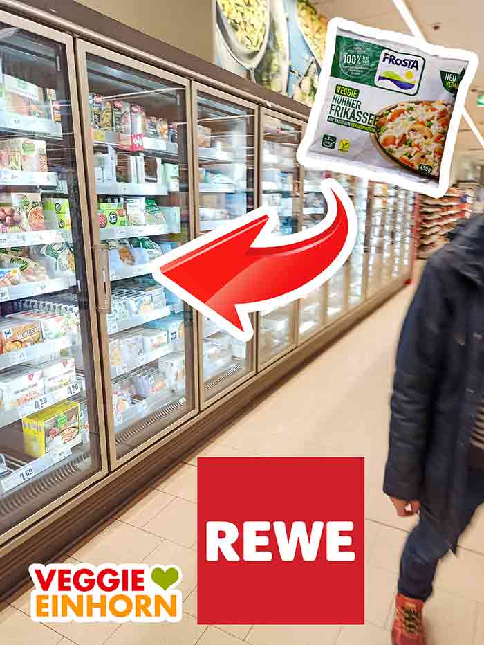 Die veganen Fertiggerichte von Frosta im Supermarkt Tiefkühlschrank im Rewe mit veganen Fertiggerichten von Frosta