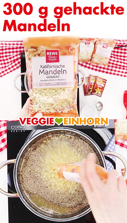 Zufügen von gehackten Mandeln Gehackte Mandeln für vegane Nussecken