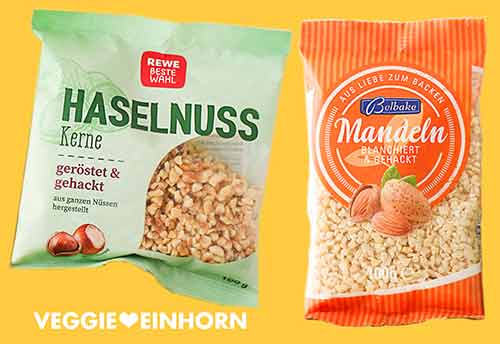 Fertig gehackte Nüsse und Mandeln Eine Packung gehackte Haselnüsse und eine Packung gehackte Mandeln