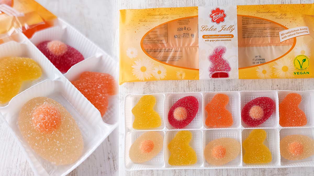 Die Friedel Gelee Jelly Süßigkeiten für Ostern sind vegan. Vegane Gelee Ostersüßigkeiten von Friedel