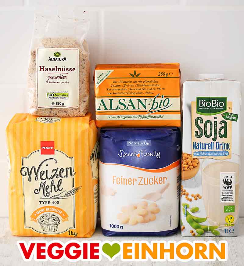 Alnatura Gemahlene Haselnüsse, Alsan bio, Sojadrink, Mehl, Zucker Gemahlene Nüsse, vegane Butter, Sojamilch, Mehl, Zucker