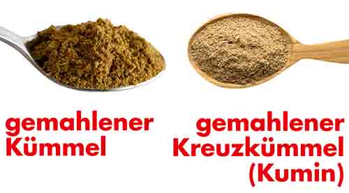 Kümmel und Kumin (Kreuzkümmel) Gemahlener Kümmel und gemahlener Kreuzkümmel