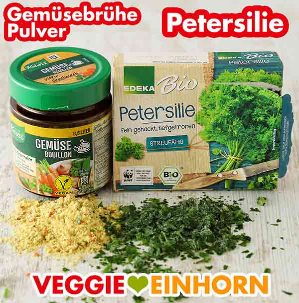 Knorr Gemüse Bouillon und tiefgekühlte, gehackte Petersilie von Edeka Bio Gemüsebrühe Pulver und TK Petersilie
